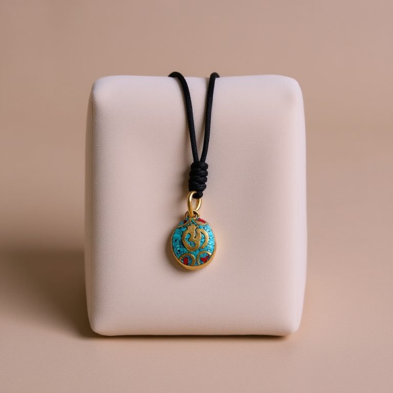 Lapis Blue Om Carved Pendant Necklace