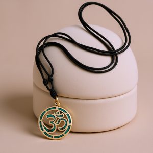 Hindu Om Stone Inlay Pendant in White Metal