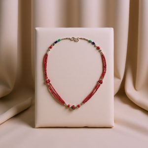 Inlaid Stone Pendant with White Metal and Gemstones