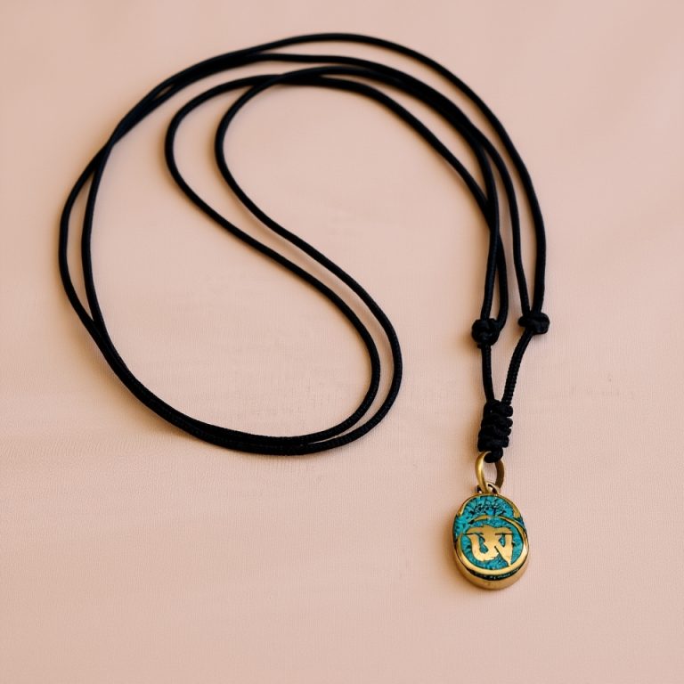 Turquoise Inlay Tibetan Om Pendant Necklace
