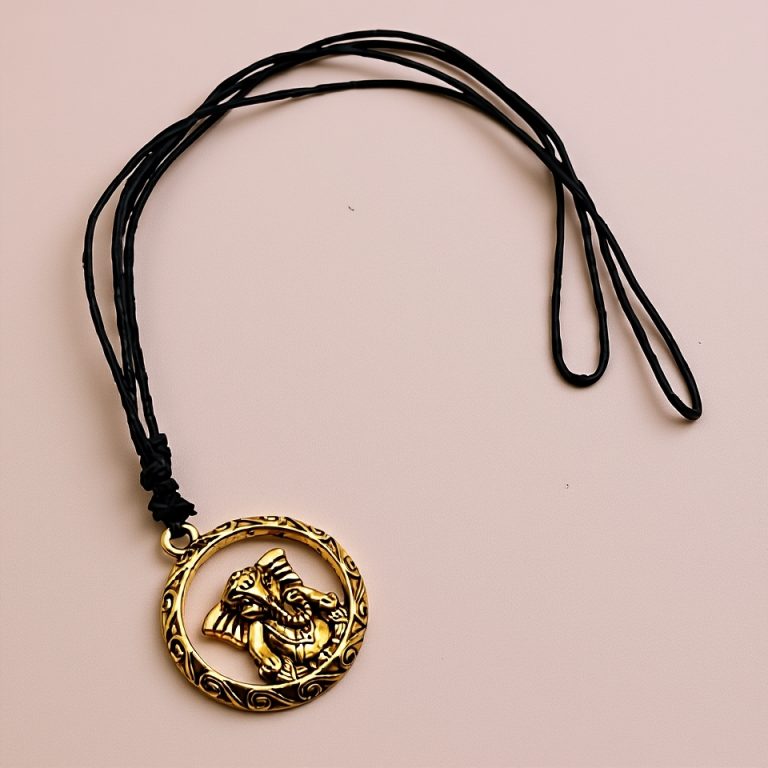 Round White Metal Ganesha Pendant Necklace