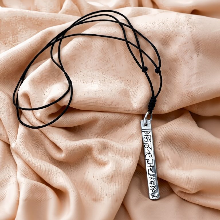 Tibetan Mantra Carved White Metal Pendant
