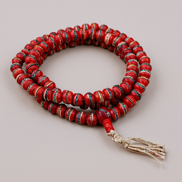 Red Yak Bone Prayer Mala of Strength