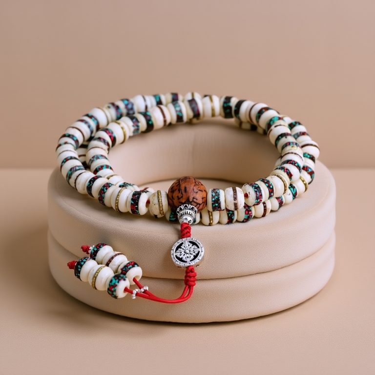 White Antique Bodhi Yak Bone Prayer Mala