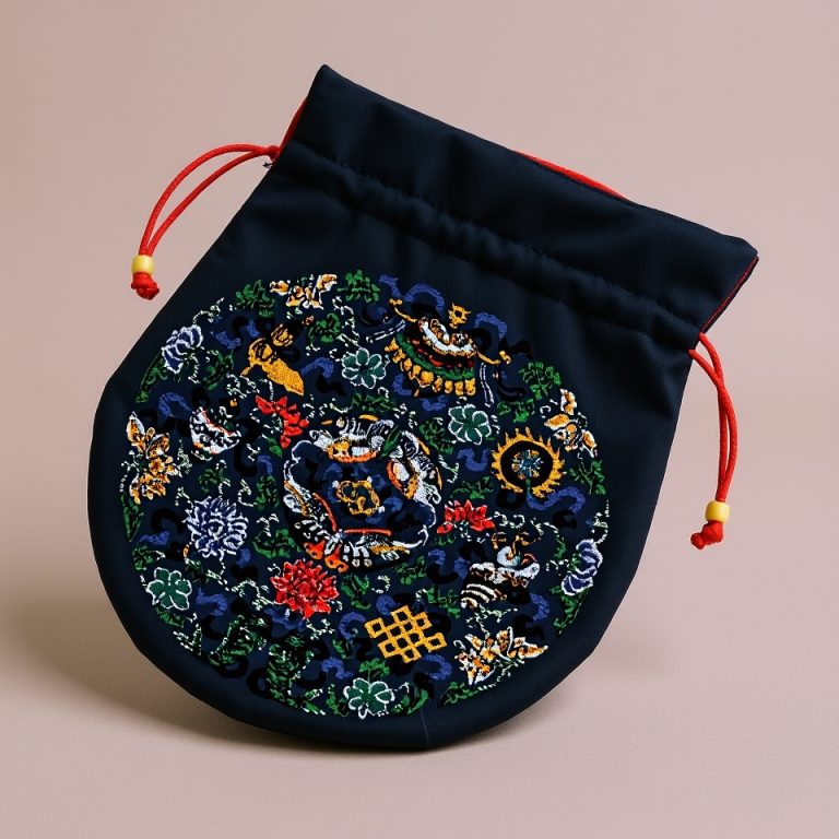 Blue Cotton Eight Auspicious Symbol Mala Bag