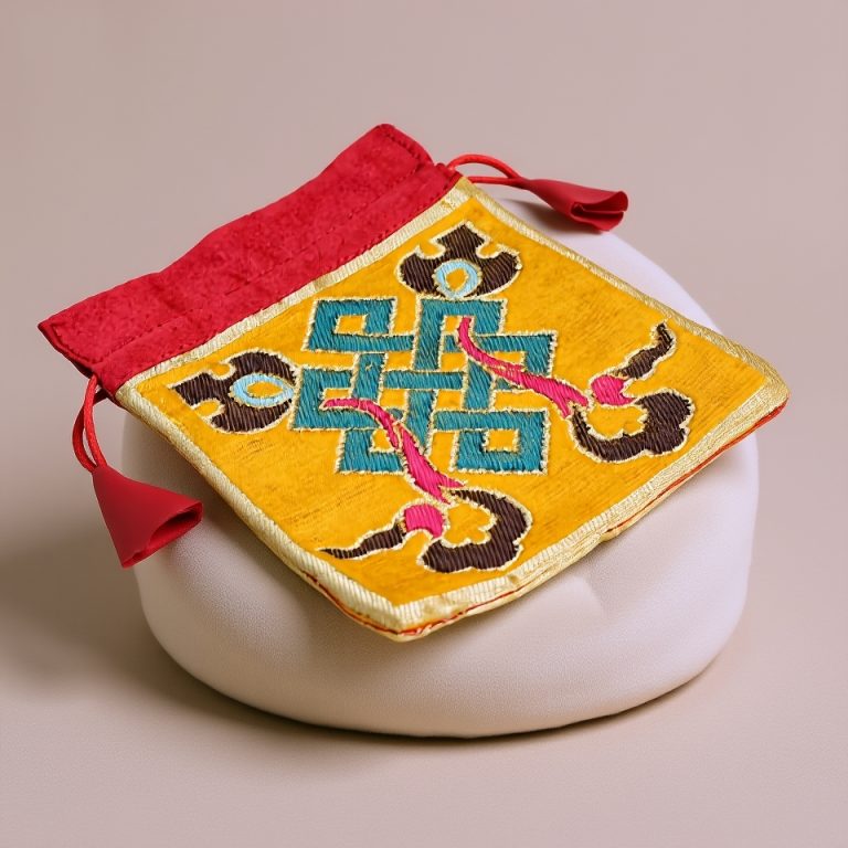 Endless Knot Embroidered Cotton Mala Bag