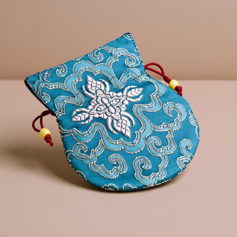 Light Blue Silk Mala Bag with Double Dorje Symbol