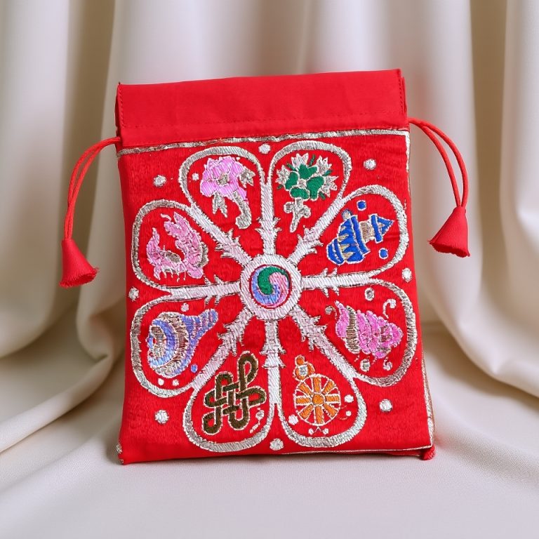 Red Cotton Eight Auspicious Symbol Mala Bag