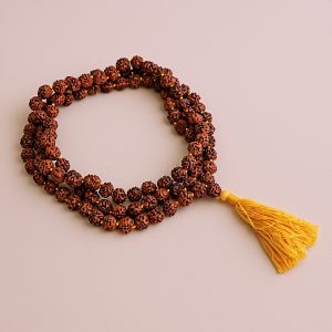 5 Faces Rudraksha Japa Mala with Yellow Tassel