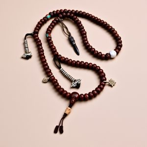 Phoenix Eye Bodhi Seed Mala with Brass Beads