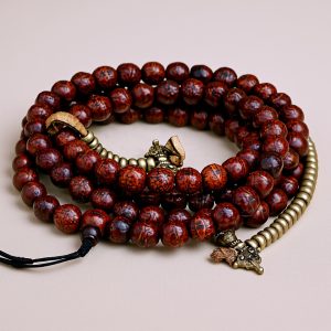 Nepali Bodhi Seed Japa Mala with Brass Beads