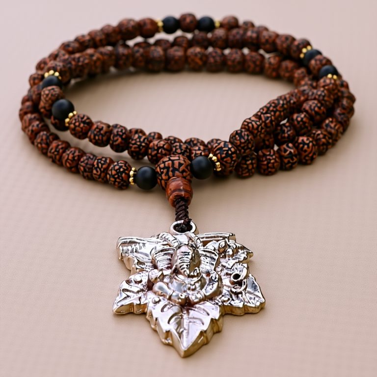 Ganesha Rudraksha Bead Mala with Onyx