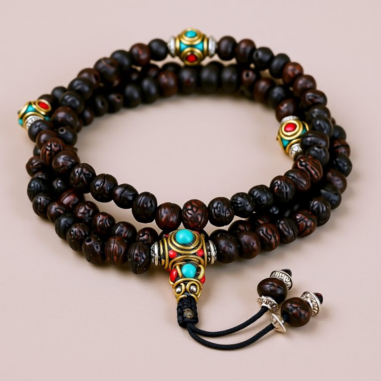 Inlaid Brass Raktu Seed Japa Mala