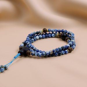 Sodalite Stone Mala with Palm Wood & Bodhi Seed