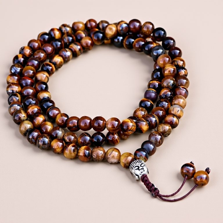 Buddha Head Tiger Eye Stone Mala