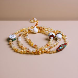 Citrine Stone Conch & Dorjee Symbol Mala