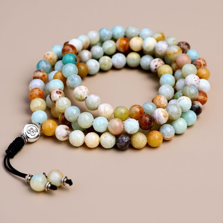 Hindu Om Amazonite Stone Meditation Mala