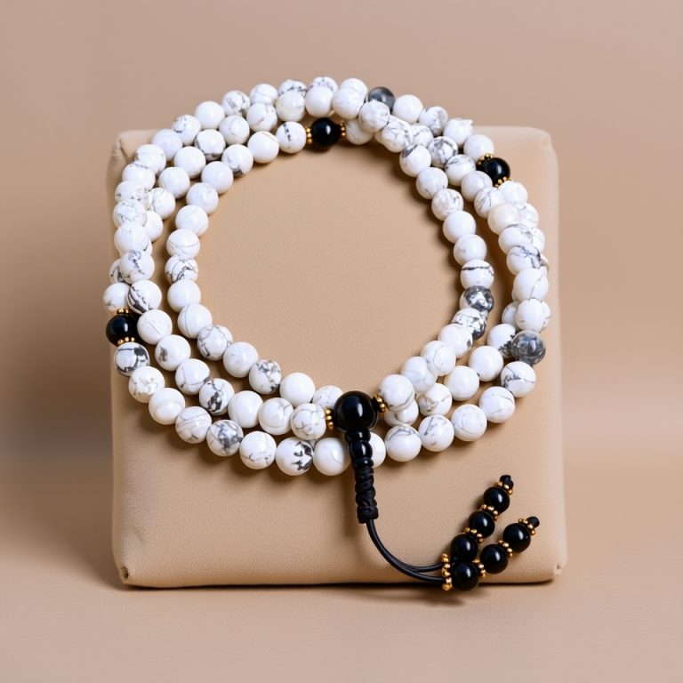 Howlite Japa Mala with Black Onyx Spacer