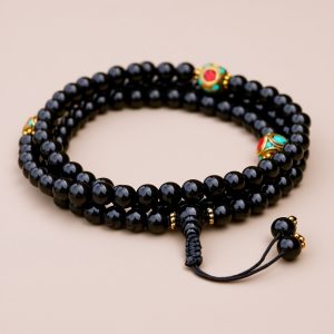 Inlaid Brass Black Onyx Japa Mala