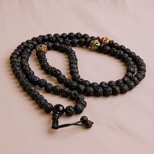 Inlaid Brass Lava Stone Yoga Mala