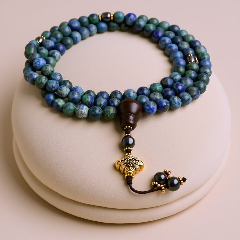 Lotus Charm African Turquoise Stone Mala