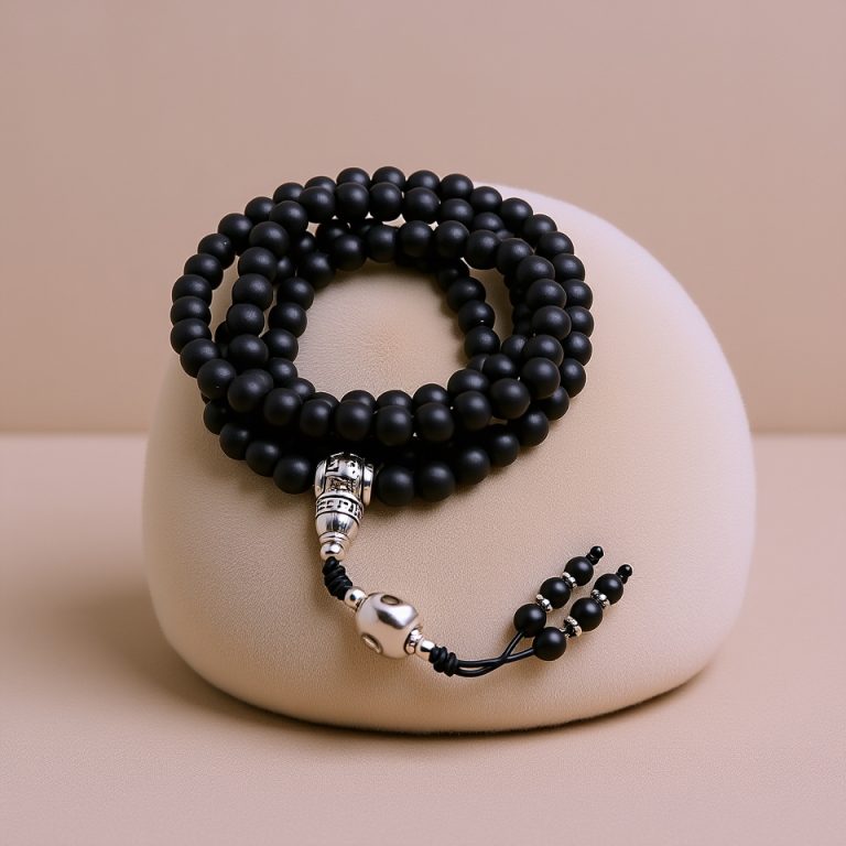 108 Beads Matt Onyx Mala with Tibetan Spacers