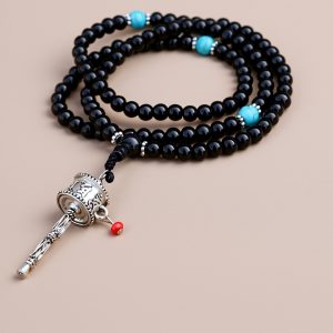 Prayer Wheel Black Onyx Stone Mala