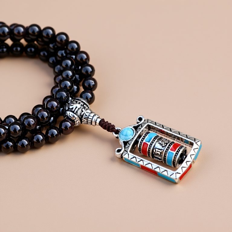 Garnet Stone Prayer Wheel Mala