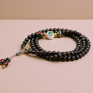 Pyrite Mala with Tibetan Om and Mantra Bead