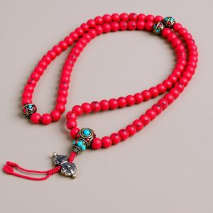 Red Howlite Japa Mala with Dorje Bead