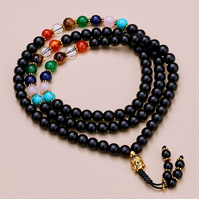 Seven Chakra Matte Onyx Mala