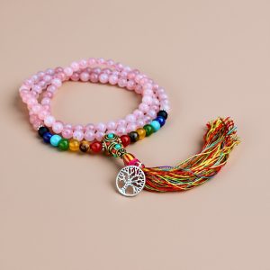 Seven Chakra Rose Quartz Japa Mala