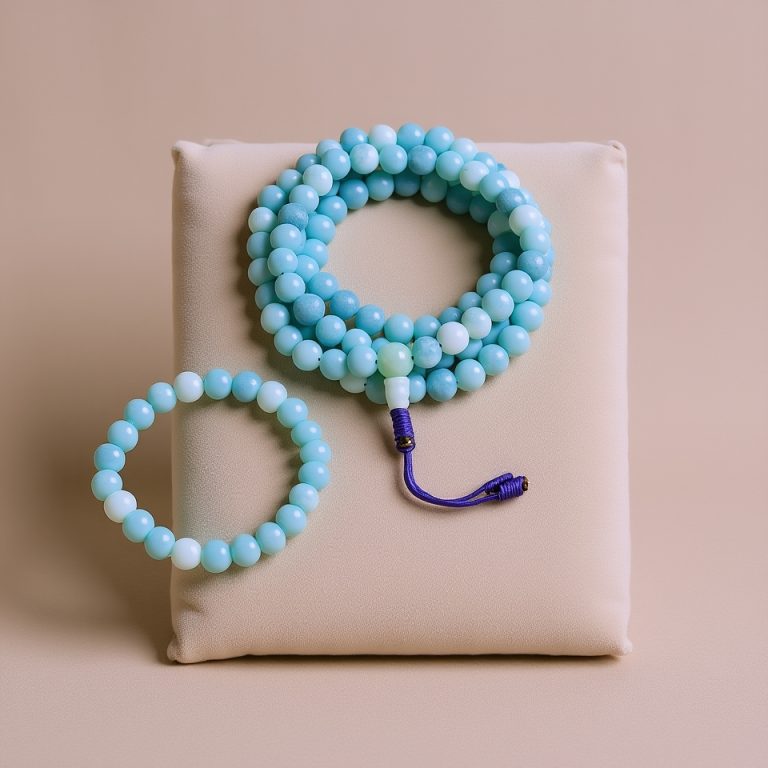 Matte Blue Aquamarine Stone Wrist Mala