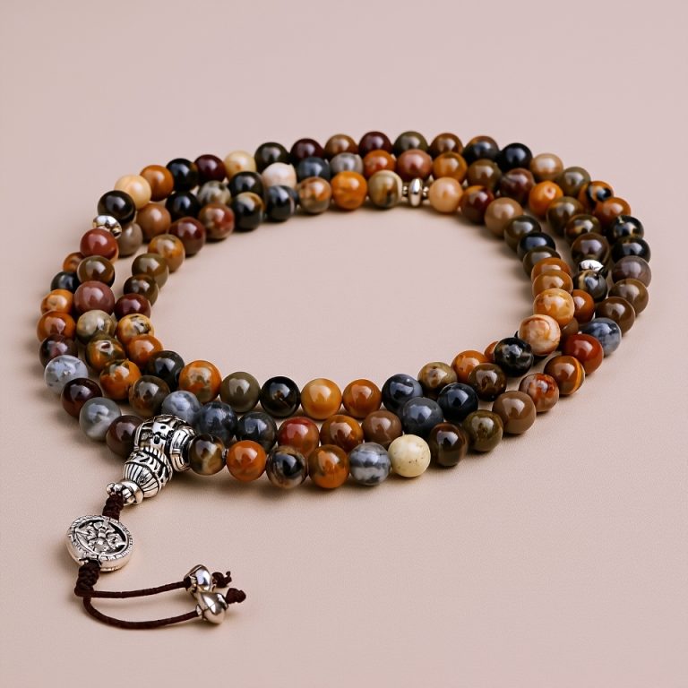 Tibetan River Stone Prayer Mala with Double Dorjee