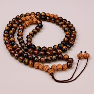Tiger Eye Stone Japa Mala with Rudraksha Spacer