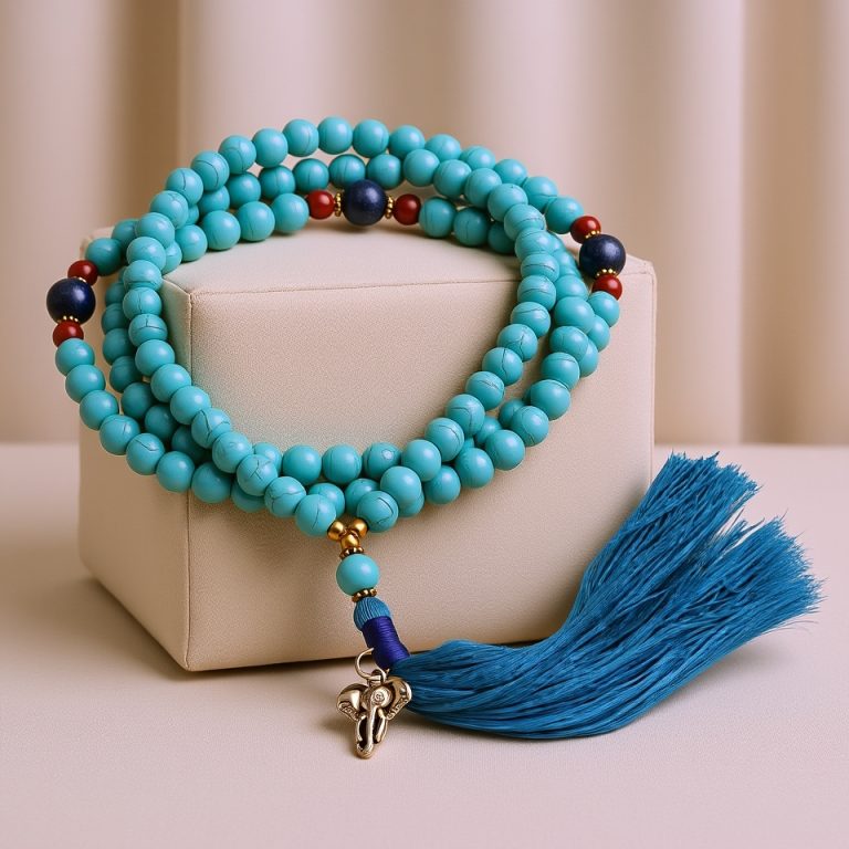 Turquoise Japa Mala with Elephant Charm