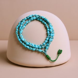 Hand-Carved Blue Skull Beads Mala Necklace
