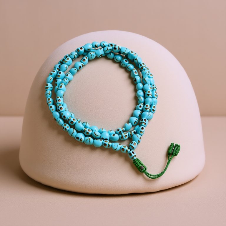 Hand-Carved Blue Skull Beads Mala Necklace