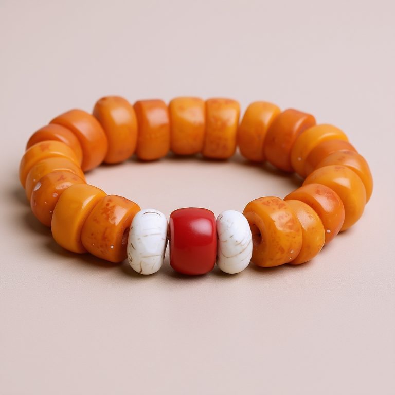 Resin Ambar Wrist Mala With Coral Stone Spacer
