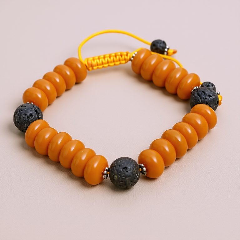 Resin Ambar Mala with Lava Stone Spacer