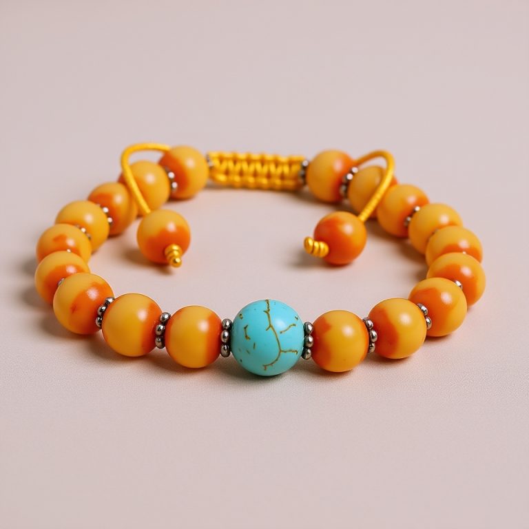 Resin Ambar Wrist Mala with Turquoise Spacer