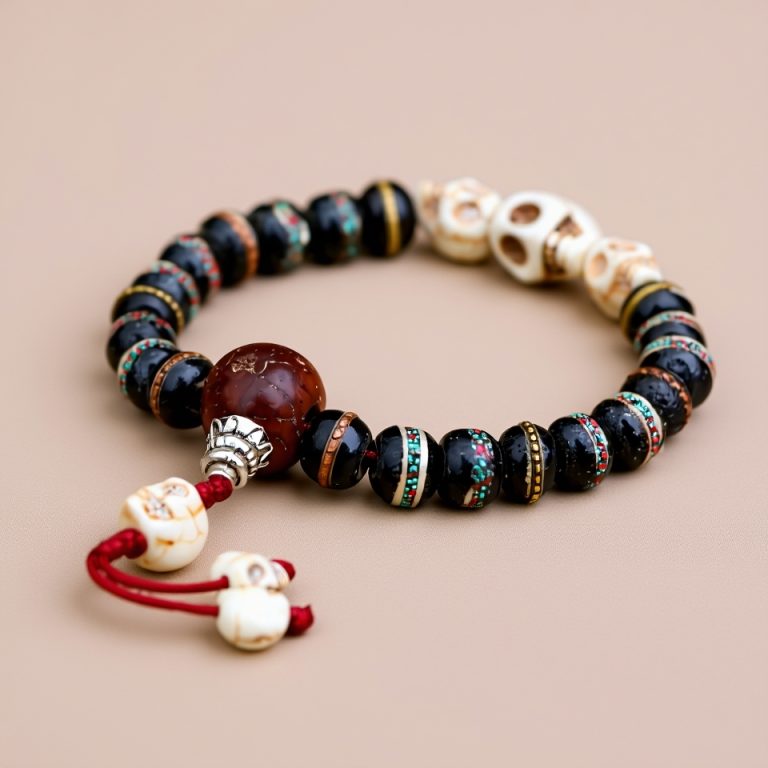 Black Bodhi Skull Yak Bone Wrist Mala