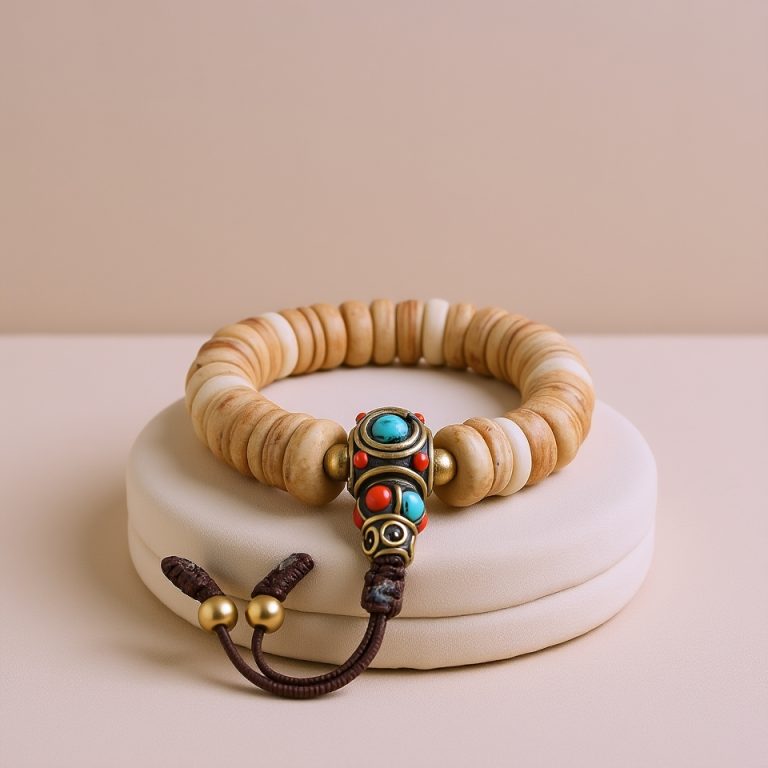 Yak Bone Wrist Mala with Brass Bead