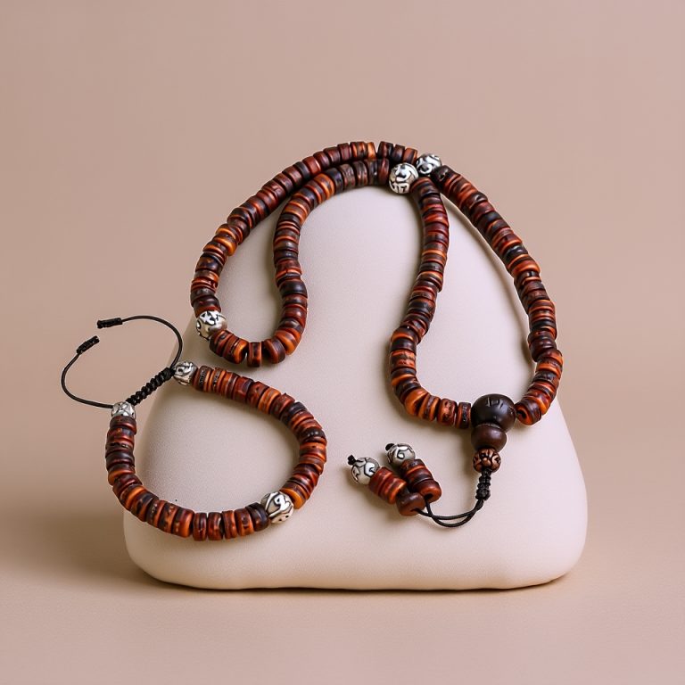 Fossil Yak Bone Mala & Bracelet Pair