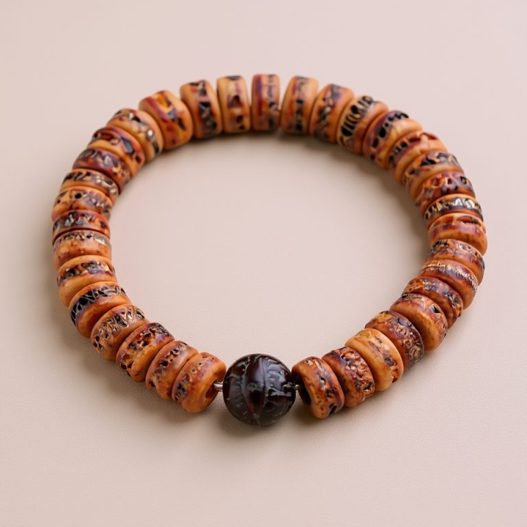 Fossil Yak Bone Meditation Wrist Mala
