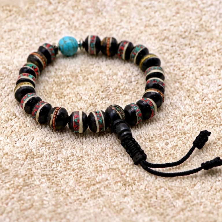 Inlaid Yak Bone and Turquoise Wrist Mala