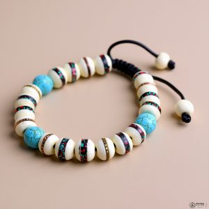 Inlaid Yak Bone Mala with Turquoise Spacers