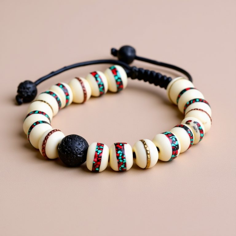 Inlaid Yak Bone Mala with Turquoise and Coral