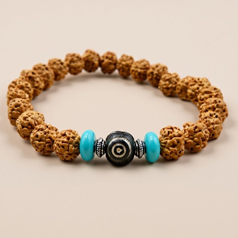 5 Faces Rudraksha Seed Mala with Yak Bone