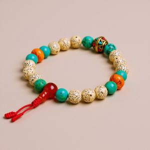Inlaid Brass Carnelian Lotus Seed Mala
